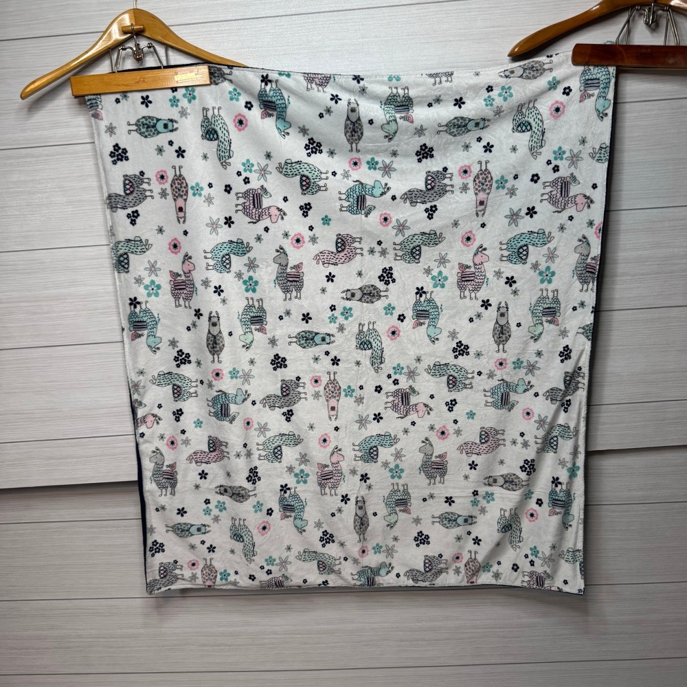 Llama Fleece Soft Blanket Throw White Pink Teal Flower Baby Toddler Minky Fabric